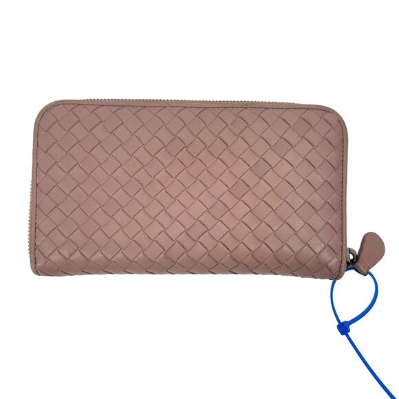 Bottega Veneta Intrecciato Zip Around Long Wallet Leather Weave Light Pink - Picture 1 of 12